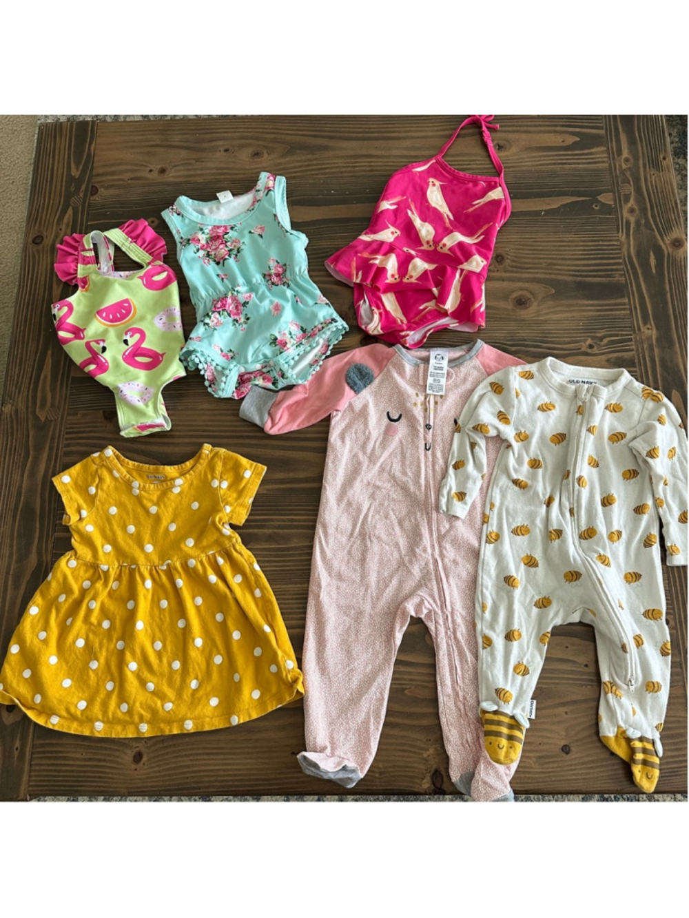 Baby Girl Clothing Bundle 3-6 Months Swimsuits Dress Footed Pajamas Summer 6pc